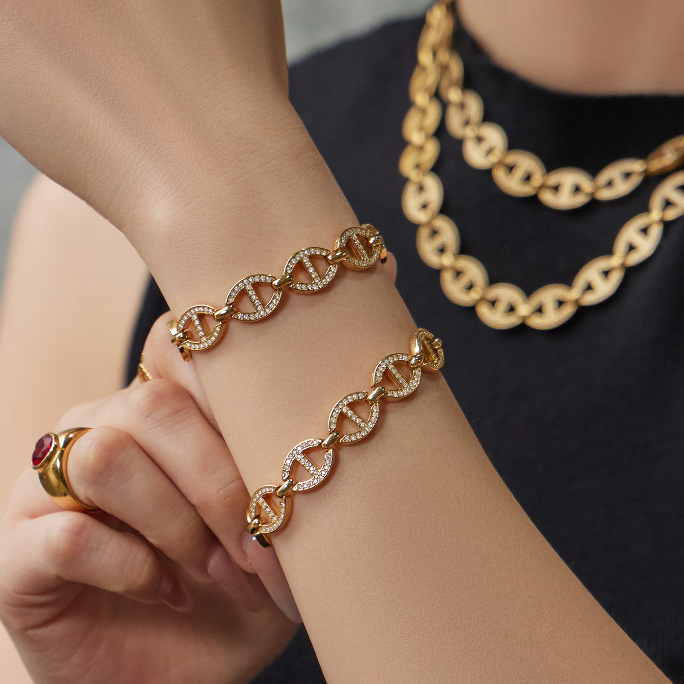 2026 New Arrival Luxury Stainless Steel Rhinestone Jewelry Set for Women Fashion Choker Necklace Bracelet Earring Ring  Set