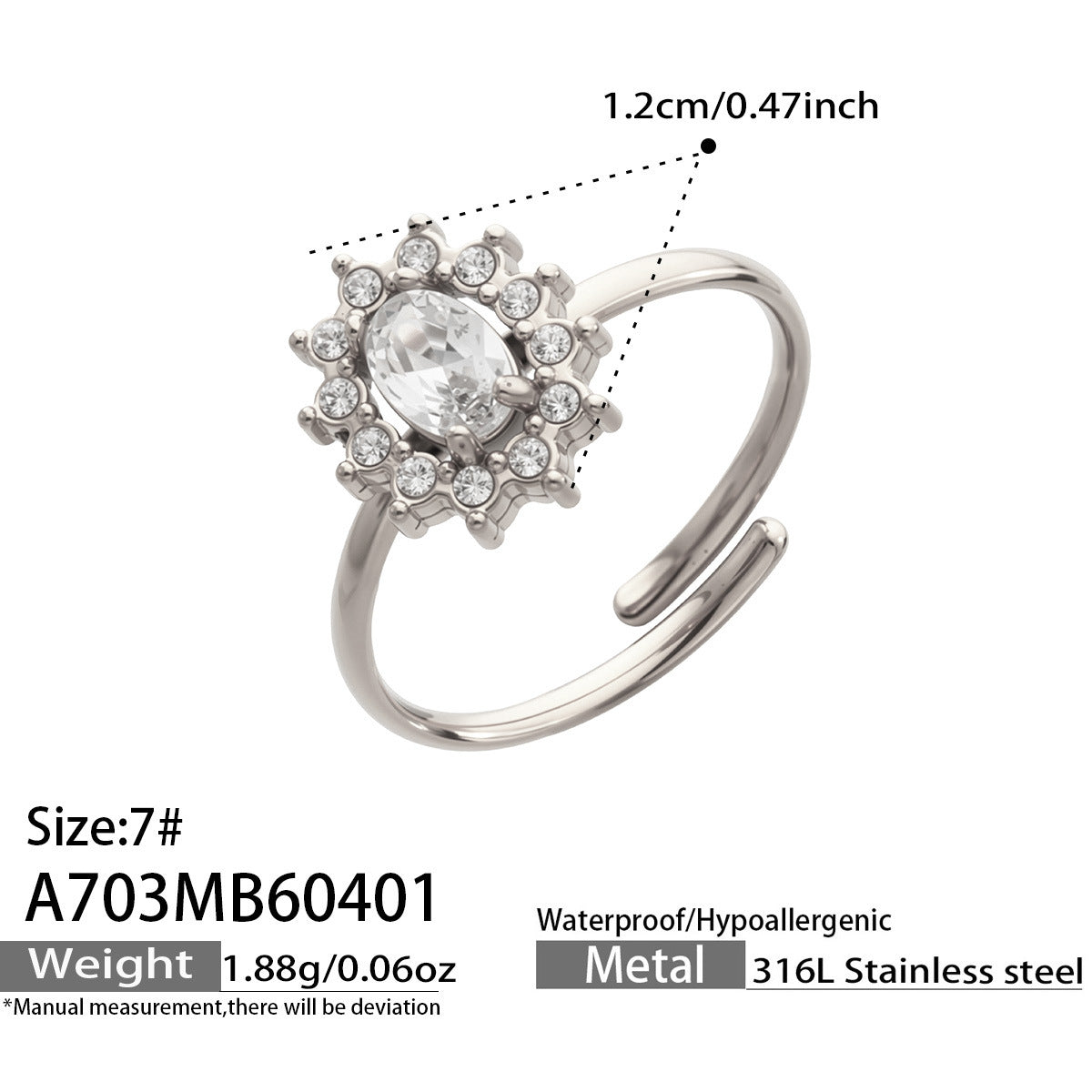 Fashion Stainless Steel Colorful Enamel Flower Open Ring for Women 18K Gold Plated Luxury Jewelry