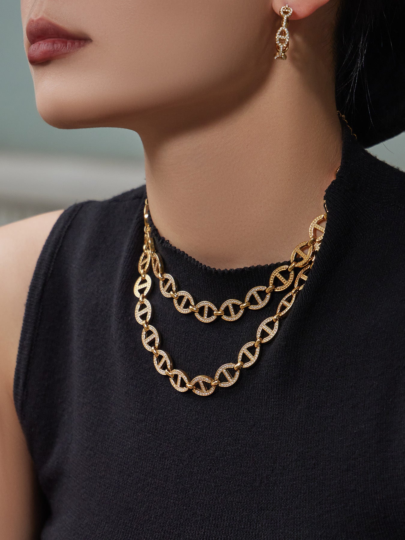 2026 New Arrival Luxury Stainless Steel Rhinestone Jewelry Set for Women Fashion Choker Necklace Bracelet Earring Ring  Set