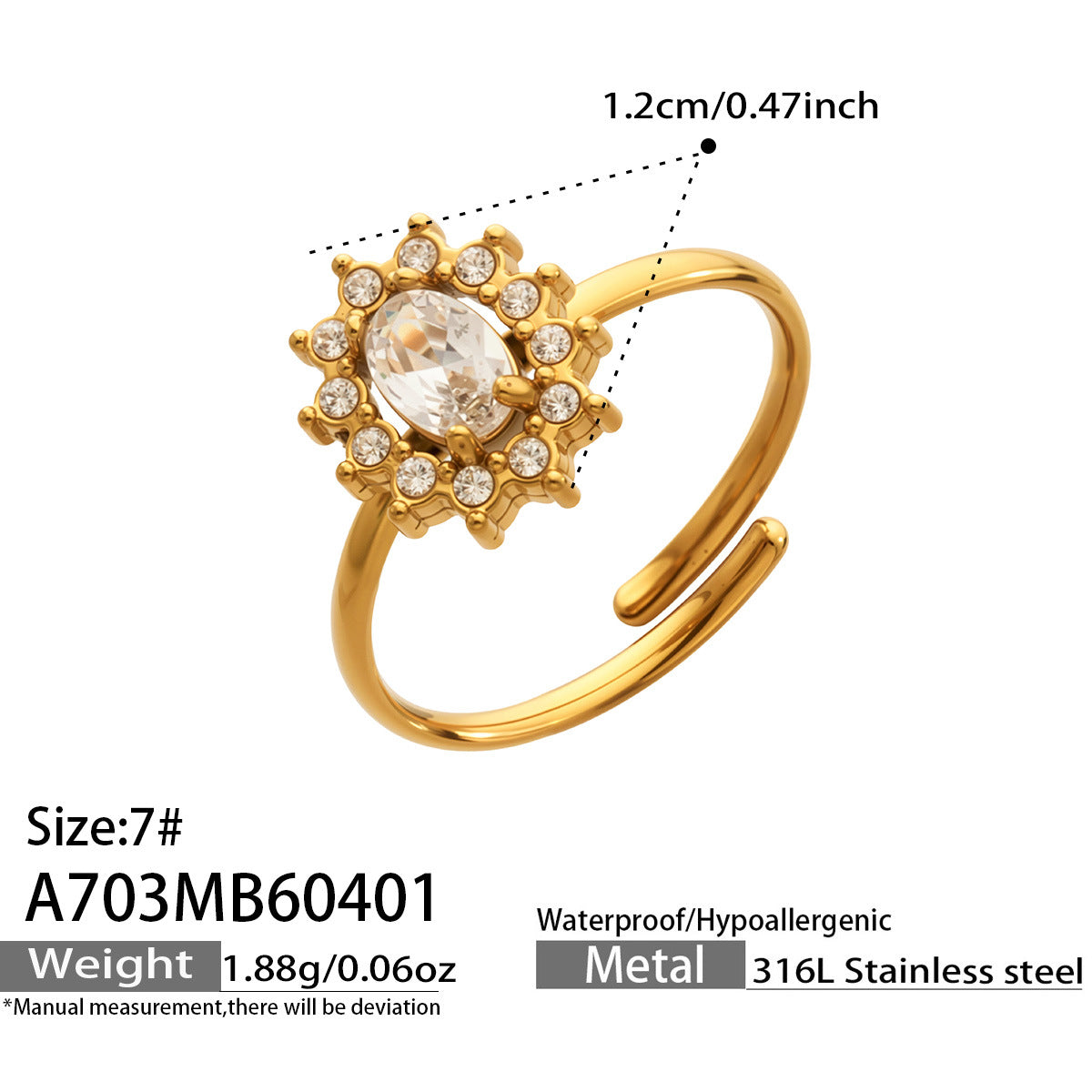 Fashion Stainless Steel Colorful Enamel Flower Open Ring for Women 18K Gold Plated Luxury Jewelry