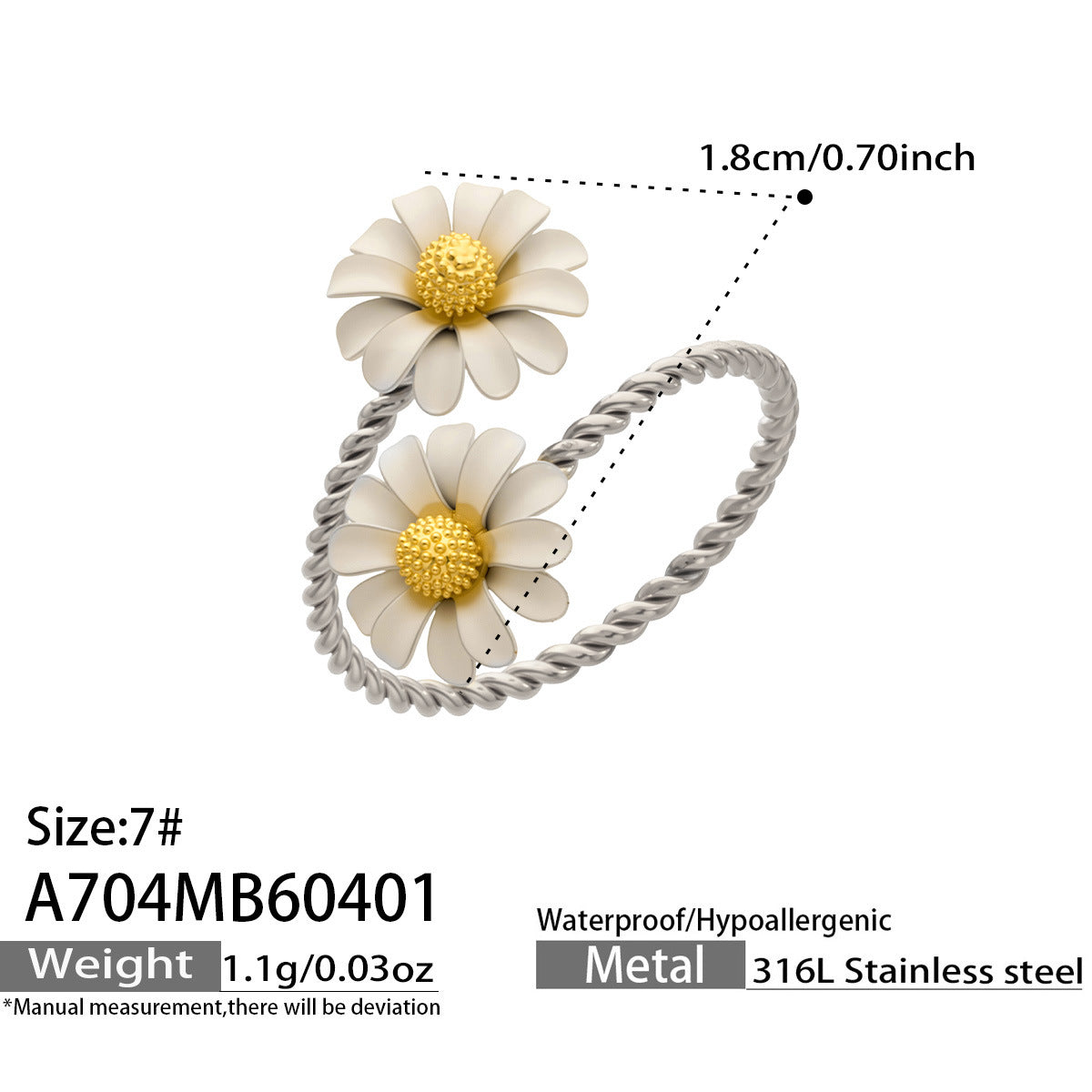 Fashion Stainless Steel Colorful Enamel Flower Open Ring for Women 18K Gold Plated Luxury Jewelry