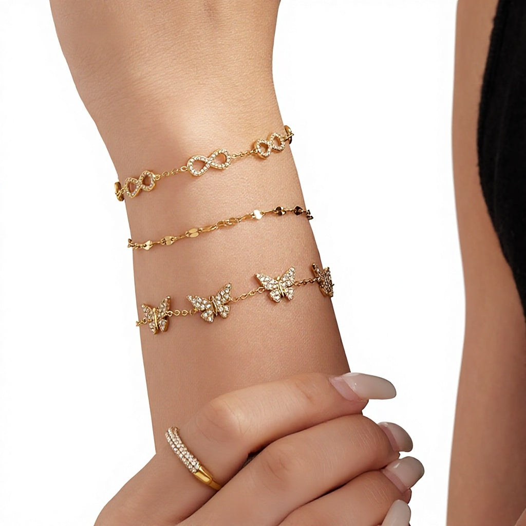 2026 New Light Luxury Stainless Steel Butterfly Bracelet for Women  Gold Plated Eternity  Link 8 Chain