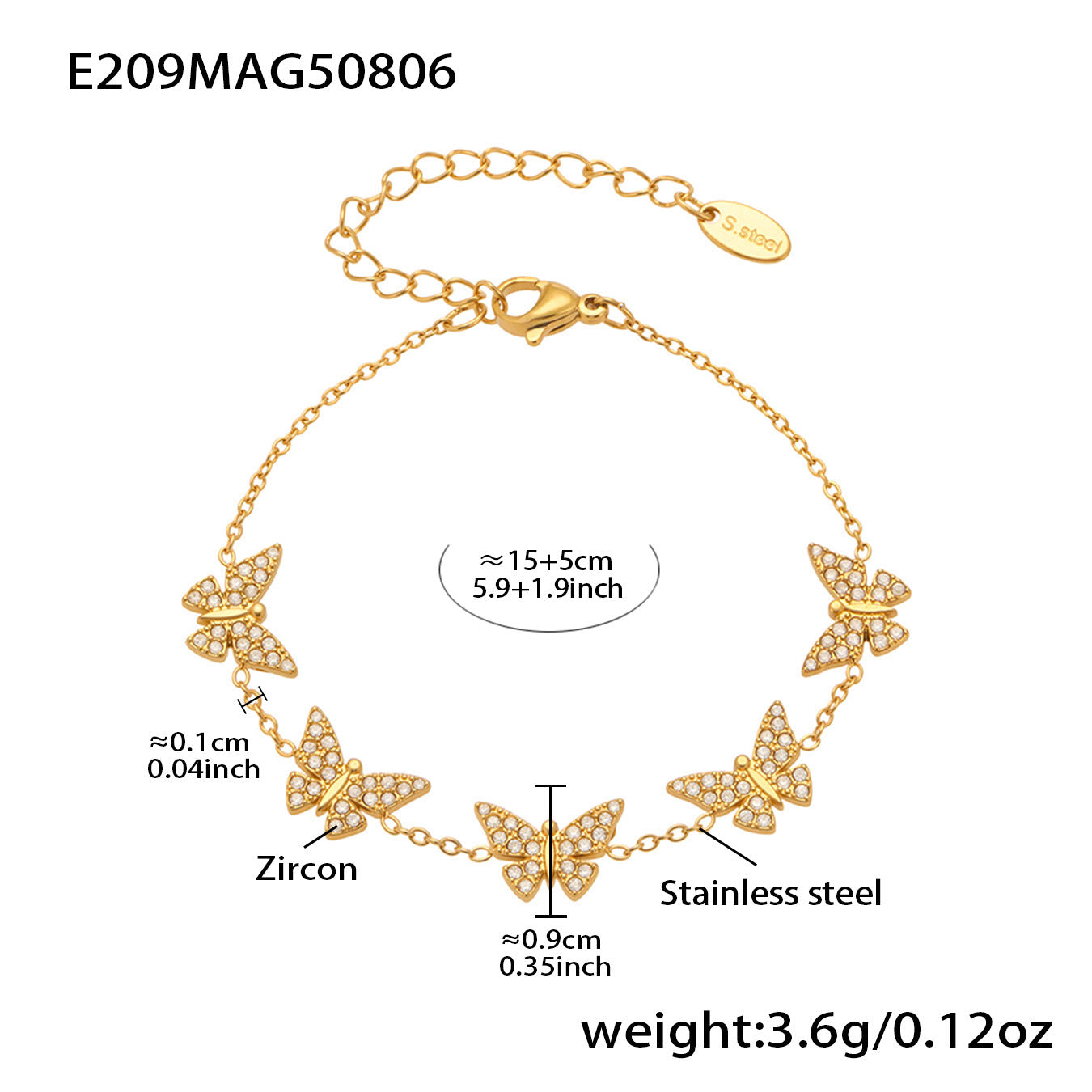2026 New Light Luxury Stainless Steel Butterfly Bracelet for Women  Gold Plated Eternity  Link 8 Chain