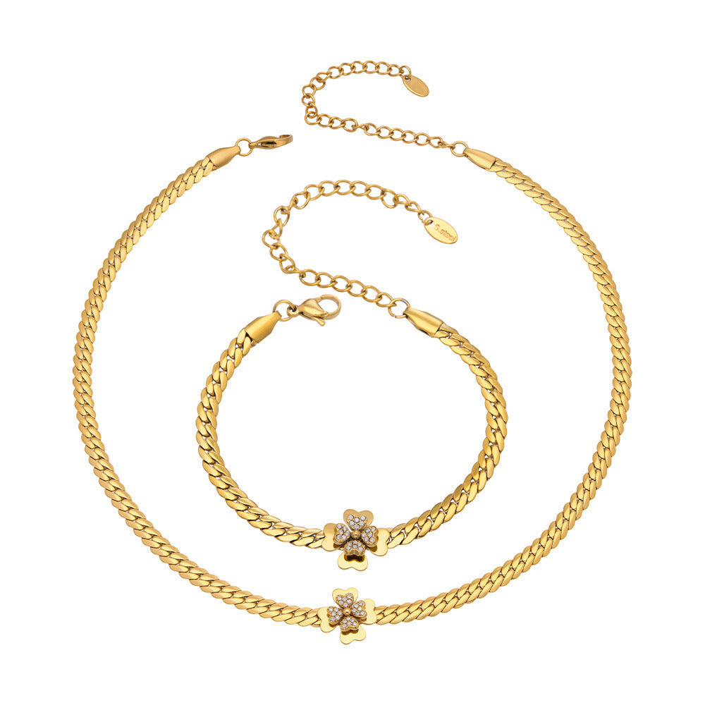 Fashion Luxury 5A CZ Flower Jewelry Set for Women Double Layer Necklace Bracelet