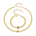 Fashion Luxury 5A CZ Flower Jewelry Set for Women Double Layer Necklace Bracelet