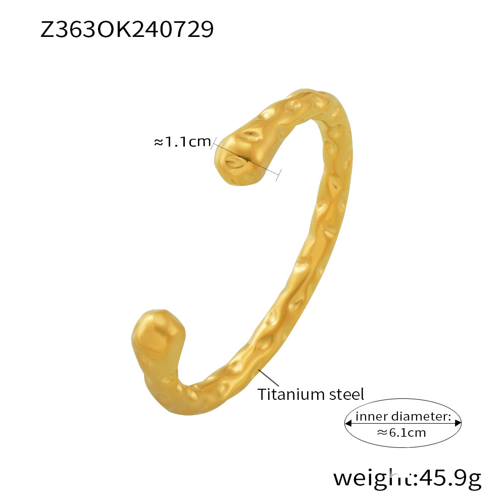 Fashion INS Style Small Open Irregular Hammer Bracelet Stainless Steel Plated 18K Gold Simple Retro Hand Jewelry