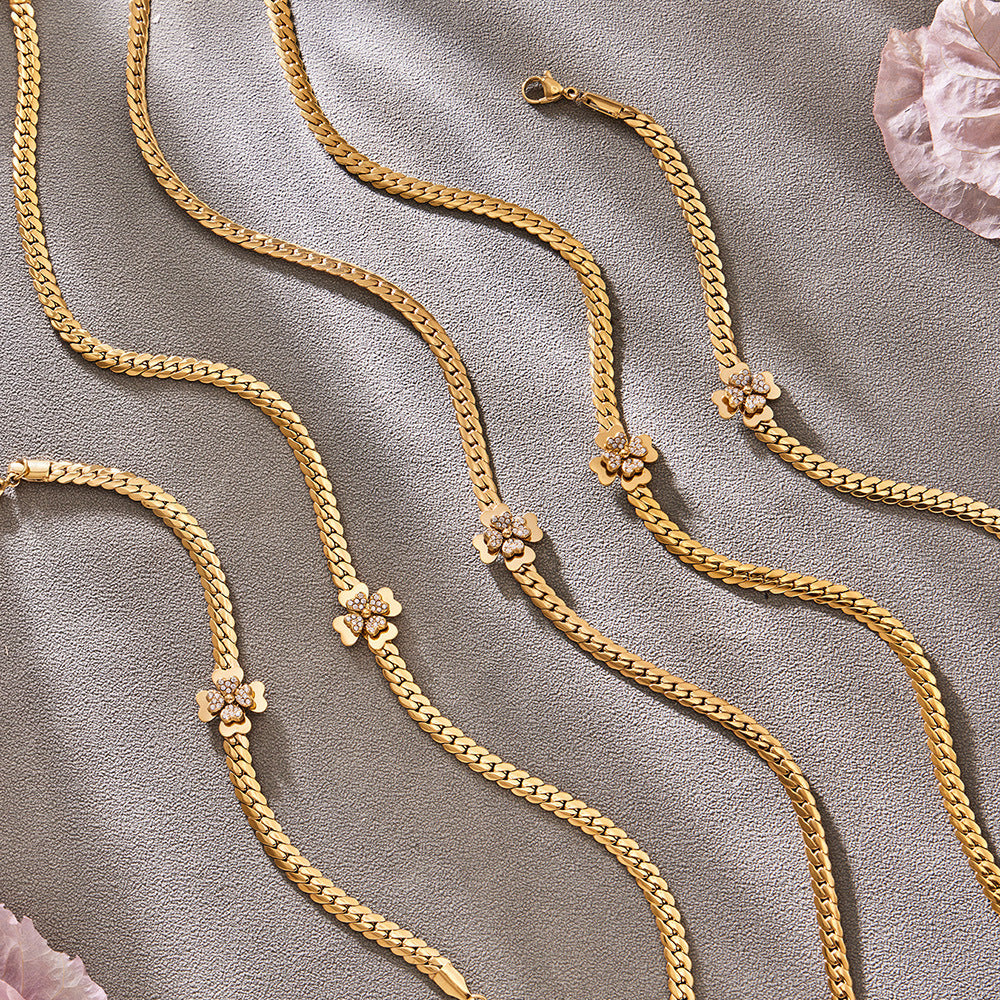 Fashion Luxury 5A CZ Flower Jewelry Set for Women Double Layer Necklace Bracelet