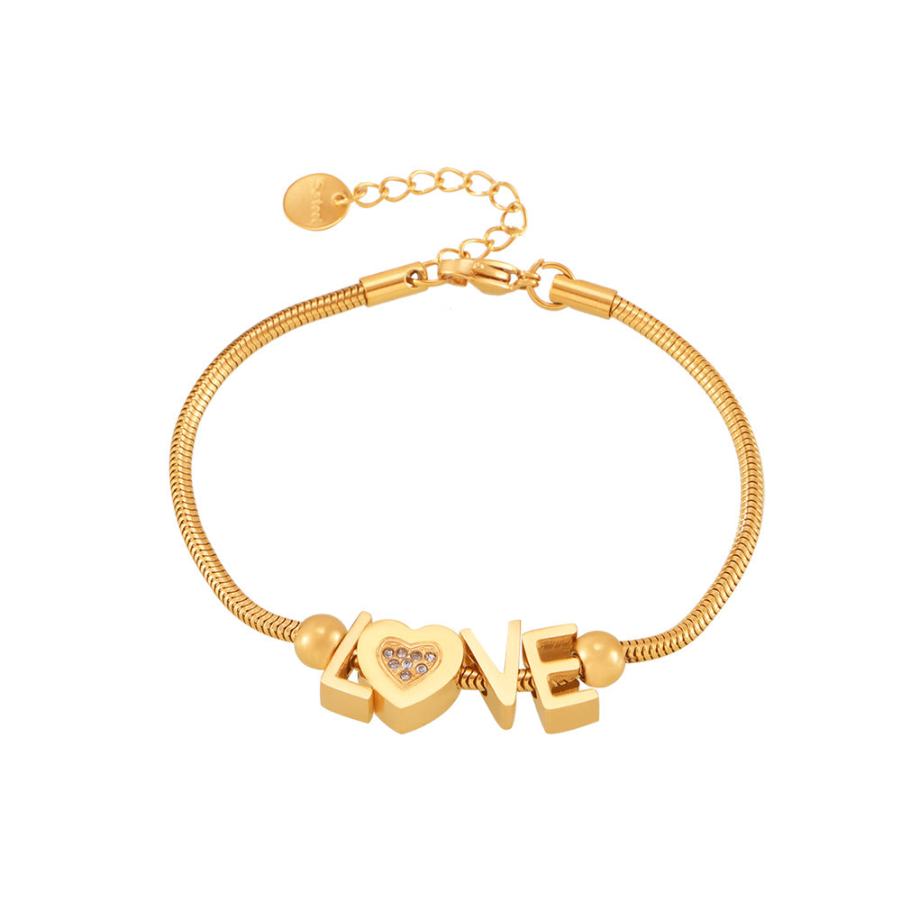 Hot Gold Letter LOV Bracelet Lovdiamond-encrusted Stainless Steel Plated 18K Gold Temperament Hand Jewelry Send My Girlfriend