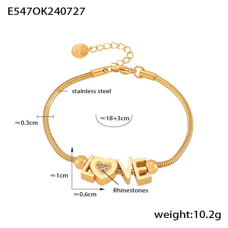 Hot Gold Letter LOV Bracelet Lovdiamond-encrusted Stainless Steel Plated 18K Gold Temperament Hand Jewelry Send My Girlfriend
