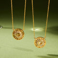 Summer Jewelry Stainless Steel Shell Paved Sun Pendent Necklace for Women Waterproof Zircon Necklace