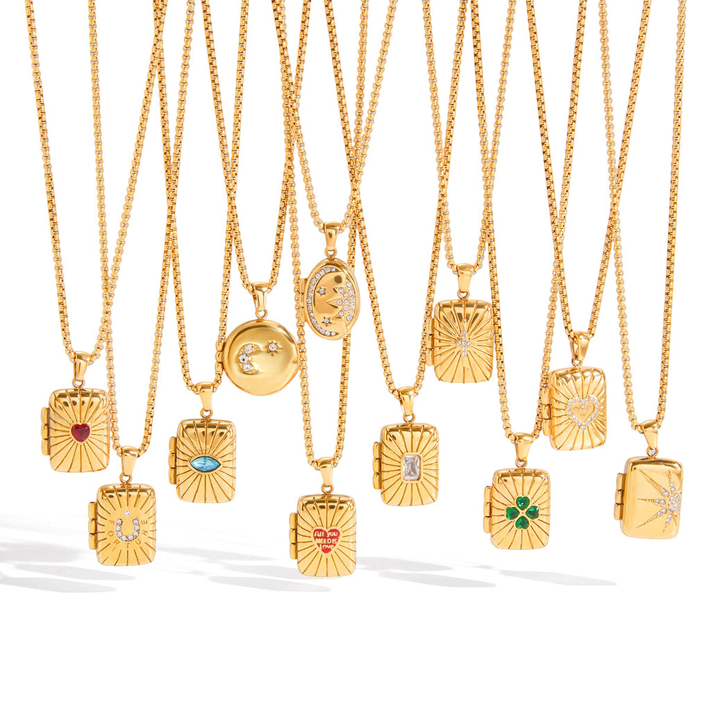 Personalized Square Locket Necklace 18k Gold Plated Necklace Openable Photo Box Zircon Pendant Necklace Stainless Steel Jewelry