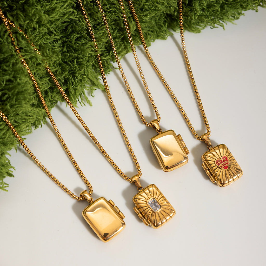 Personalized Square Locket Necklace 18k Gold Plated Necklace Openable Photo Box Zircon Pendant Necklace Stainless Steel Jewelry