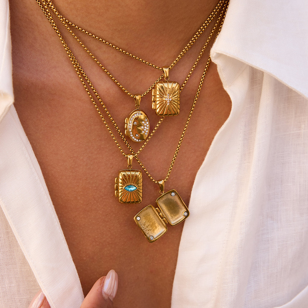 Personalized Square Locket Necklace 18k Gold Plated Necklace Openable Photo Box Zircon Pendant Necklace Stainless Steel Jewelry