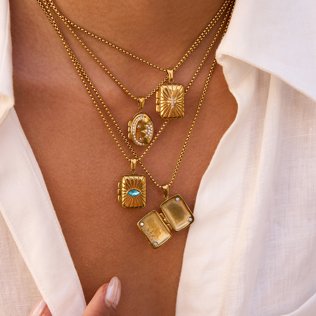 Personalized Square Locket Necklace 18k Gold Plated Necklace Openable Photo Box Zircon Pendant Necklace Stainless Steel Jewelry