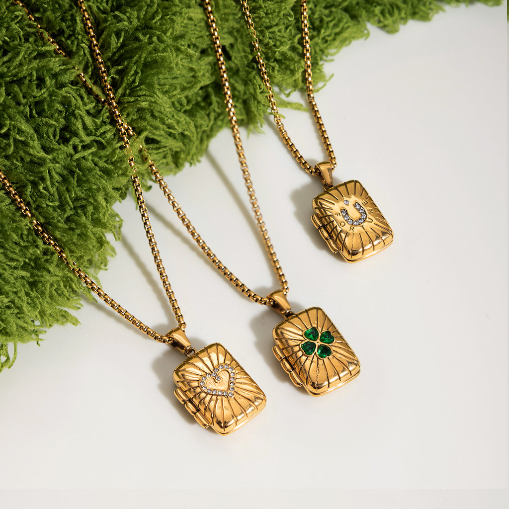Personalized Square Locket Necklace 18k Gold Plated Necklace Openable Photo Box Zircon Pendant Necklace Stainless Steel Jewelry