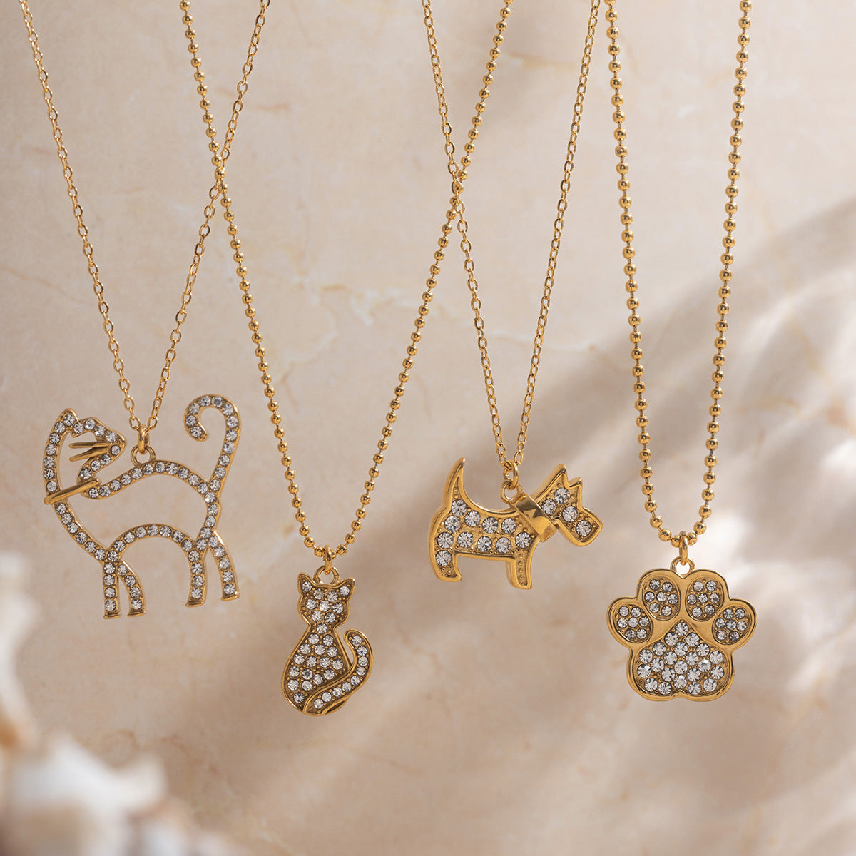 Fashion Pendant Necklaces Animal Necklace Cute Cat Dog Bone Zircon Pendant Necklace 18k Gold Plated 316l Stainless Steel Jewelry