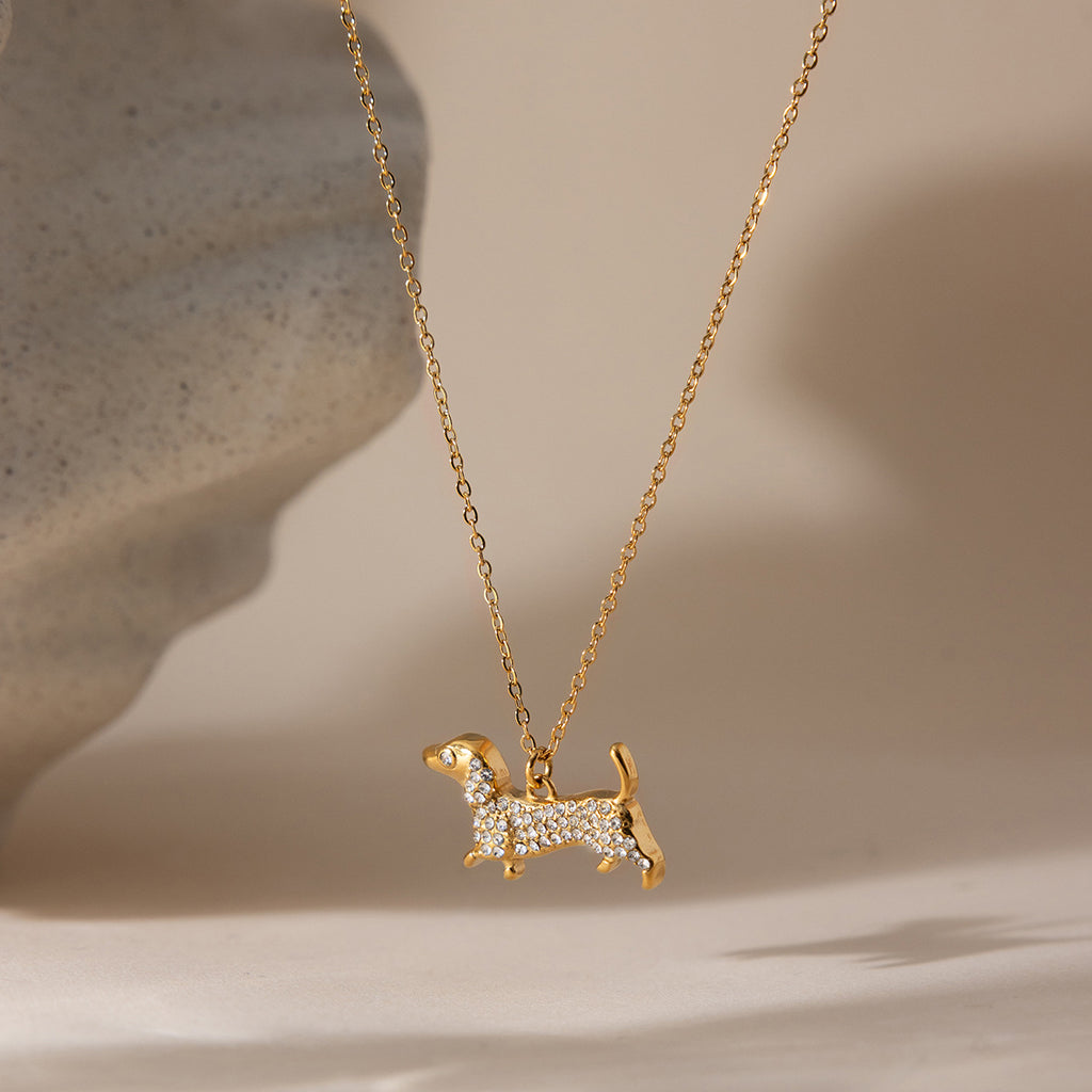 Fashion Pendant Necklaces Animal Necklace Cute Cat Dog Bone Zircon Pendant Necklace 18k Gold Plated 316l Stainless Steel Jewelry