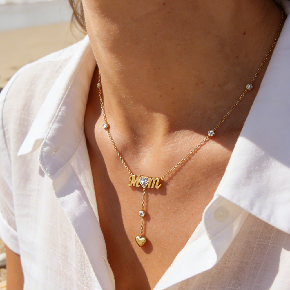 Bulk Necklace Mother's Day Mom Necklace Jewelry Making Supplies Zircon Pendant Necklace Stainless Steel Anti Tarnish Jewelry