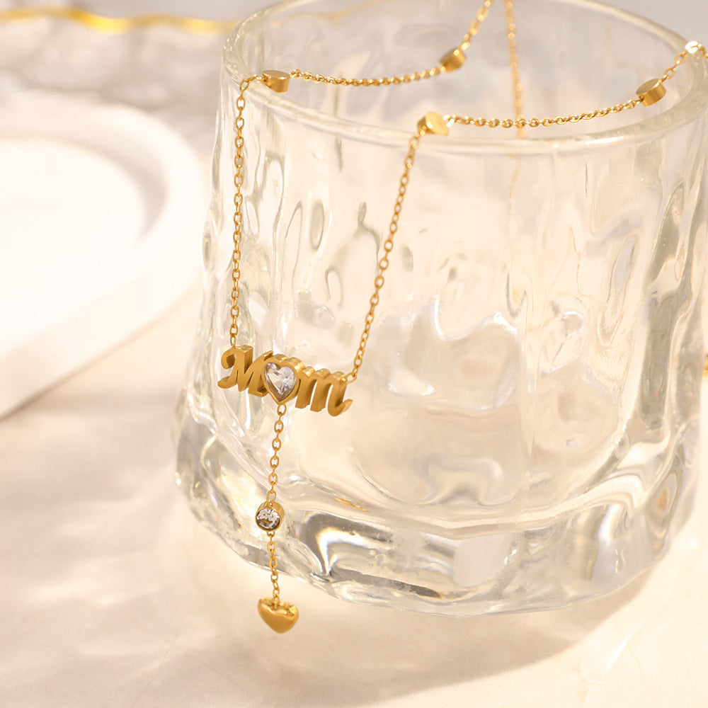 Bulk Necklace Mother's Day Mom Necklace Jewelry Making Supplies Zircon Pendant Necklace Stainless Steel Anti Tarnish Jewelry