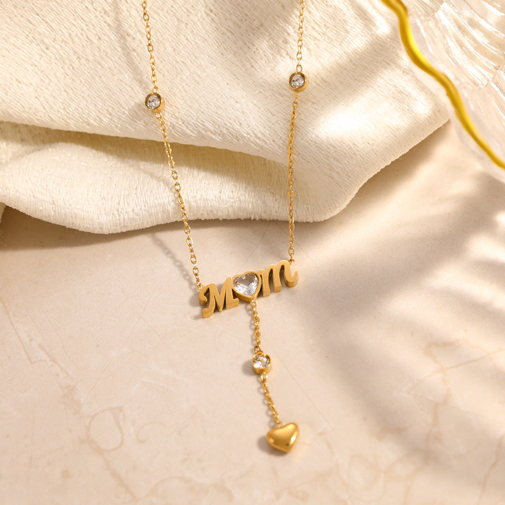 Bulk Necklace Mother's Day Mom Necklace Jewelry Making Supplies Zircon Pendant Necklace Stainless Steel Anti Tarnish Jewelry