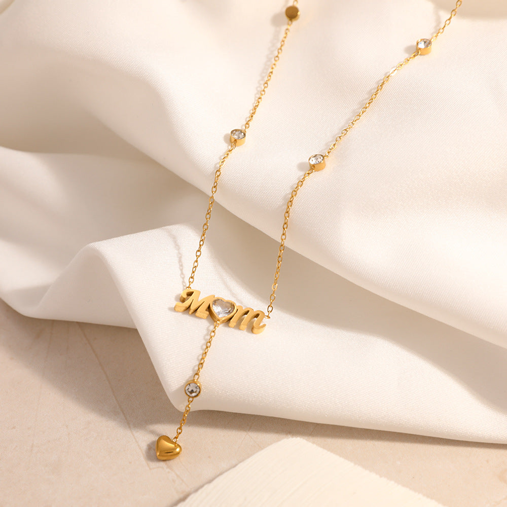 Bulk Necklace Mother's Day Mom Necklace Jewelry Making Supplies Zircon Pendant Necklace Stainless Steel Anti Tarnish Jewelry