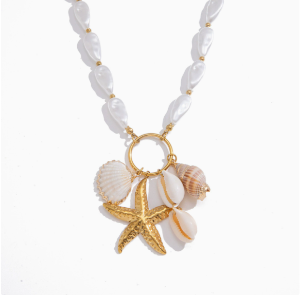 Bohemian Baroque  Necklace with  Starfish Seashell Pendants Summer Beach Jewelry for Women