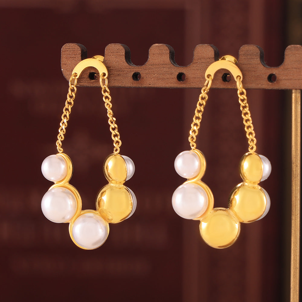 Fashion  Temperament Design Stainless Steel Plated 18k Gold Simple All-matching Earrings Spot Female