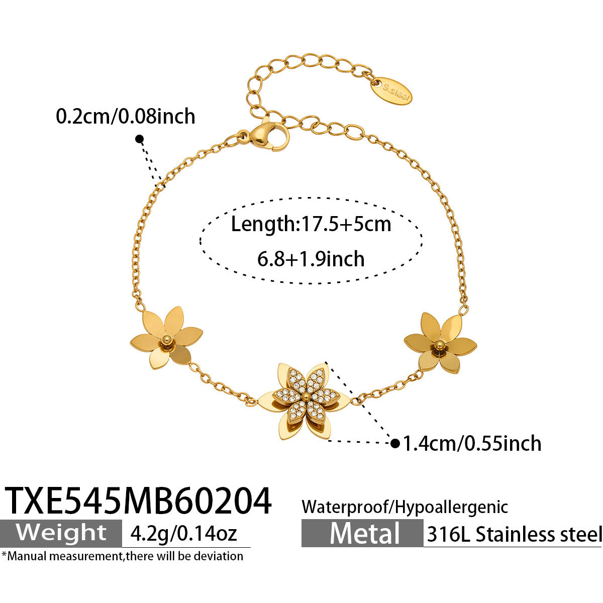 Fashion Elegant 3D Lily Flower Cubic Zirconia Jewelry Suite in Premium Stainless Steel Complete 4-Piece Set for Women