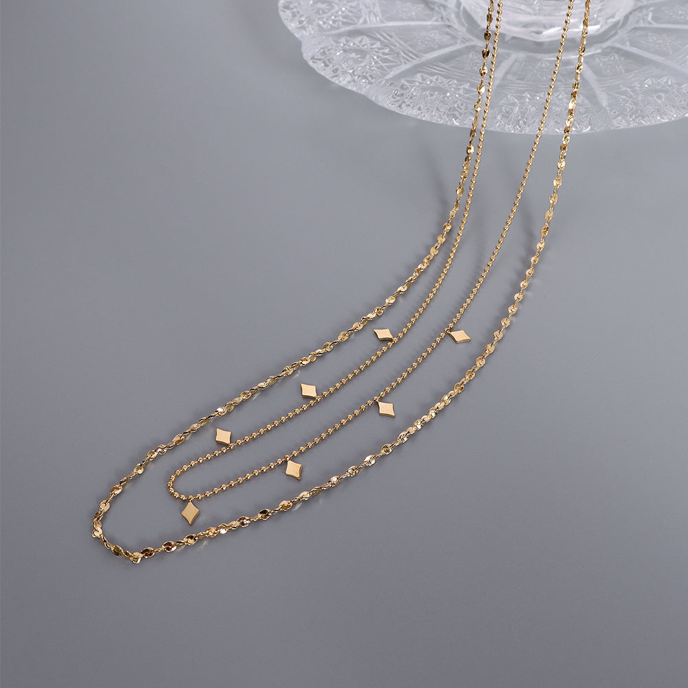 French Style Choker Geometric Ling Piece of Titanium Steel Double Layers to Wear Necklace Stainless Steel Necklace
