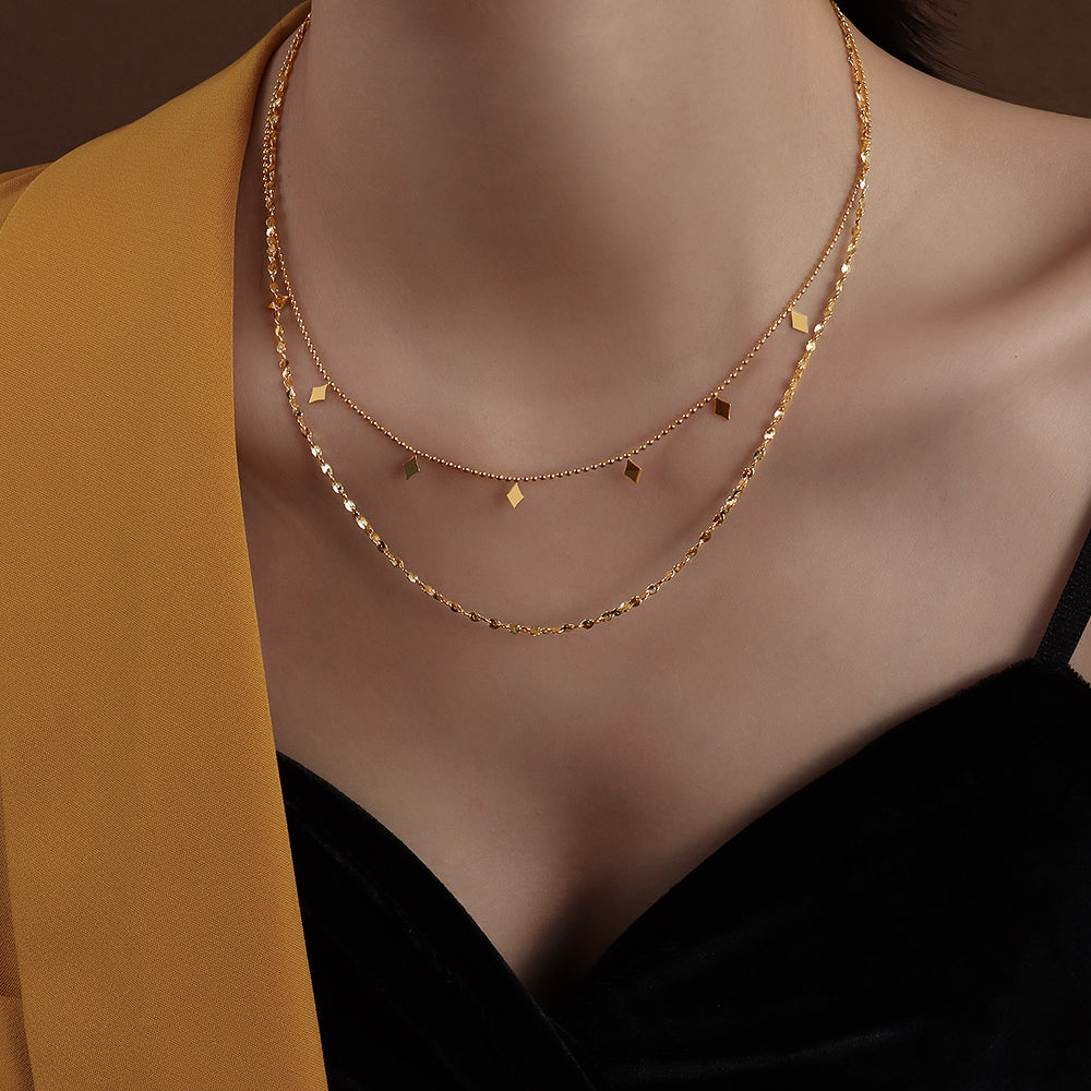 French Style Choker Geometric Ling Piece of Titanium Steel Double Layers to Wear Necklace Stainless Steel Necklace