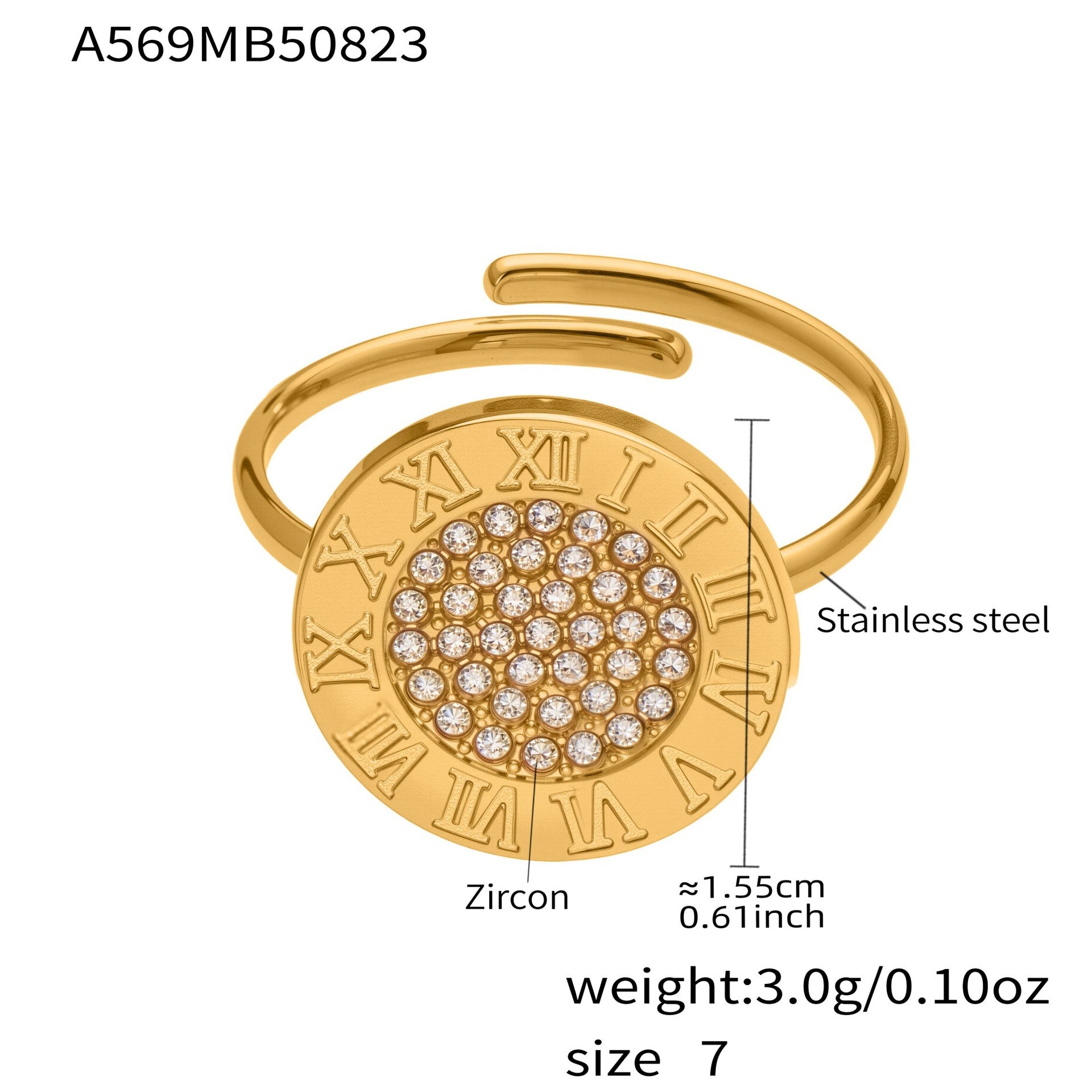 Fashion Cross-Border Stainless Steel Zircon Inlaid Open Ring Set PVD Plated 18K Gold Unisex Fashion Simple Pinky Tail Ring