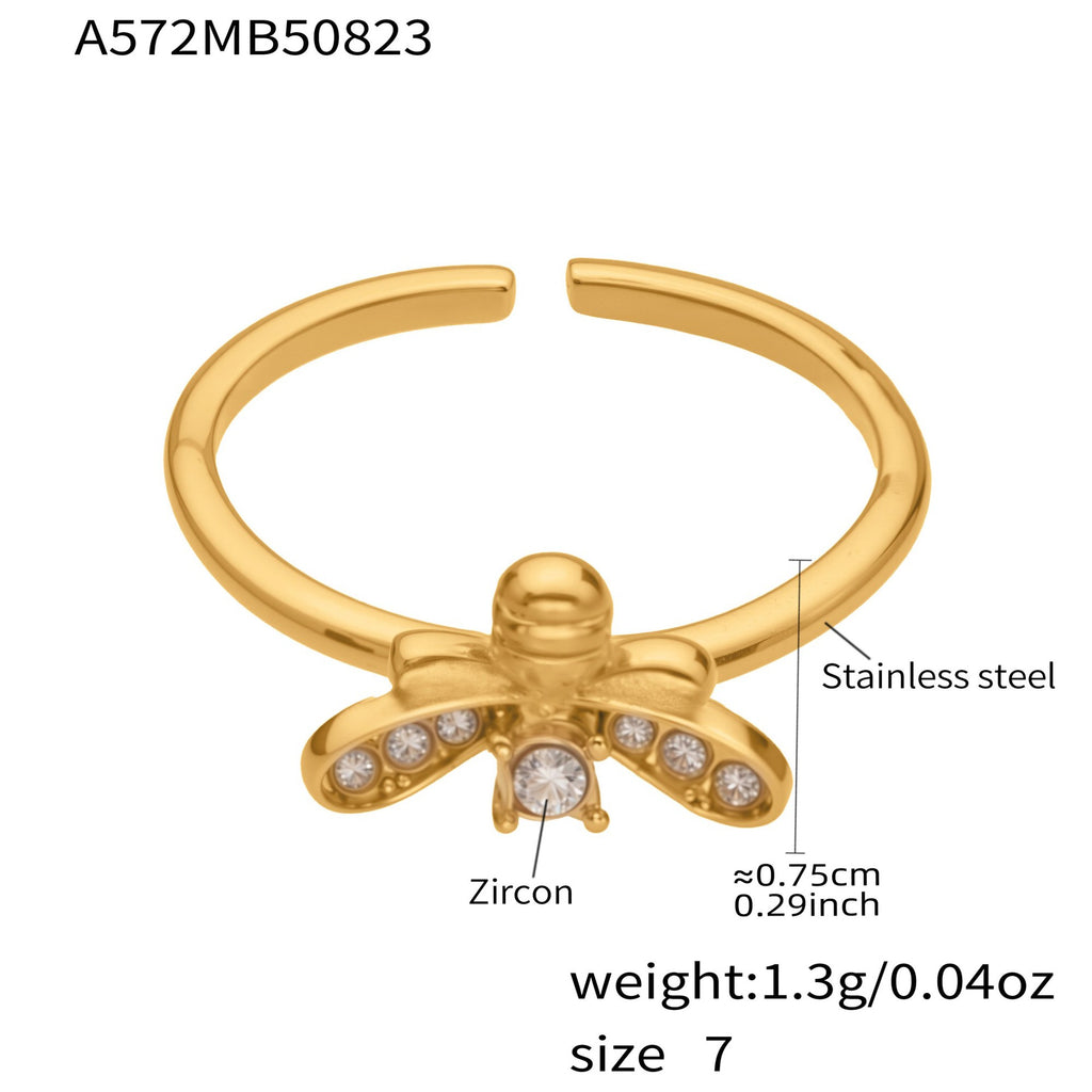 Fashion Cross-Border Stainless Steel Zircon Inlaid Open Ring Set PVD Plated 18K Gold Unisex Fashion Simple Pinky Tail Ring