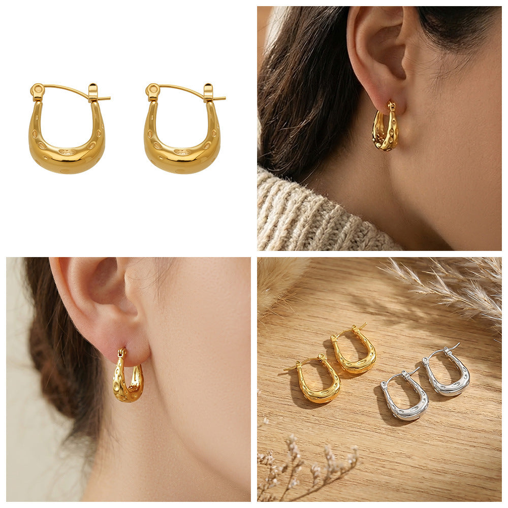 Minimalist Hammered Earrings in Matte Stainless Steel  Everyday Luxury  Trendy Gift