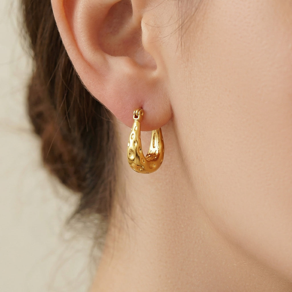 Minimalist Hammered Earrings in Matte Stainless Steel  Everyday Luxury  Trendy Gift