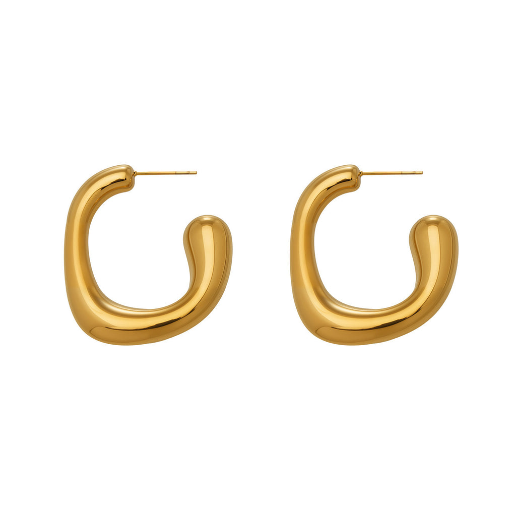 2026 Trendy Minimalist C Shape Earrings 18K Gold Plated Irregular Hoop Versatile Daily Wear Stainless Steel Earrings for Women