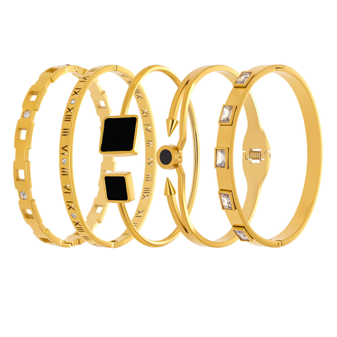 Fashion Stainless Steel Roman Numeral Zircon Bracelet for Women Minimalist Luxury Cubic Zirconia Bangle with Secure Clasp