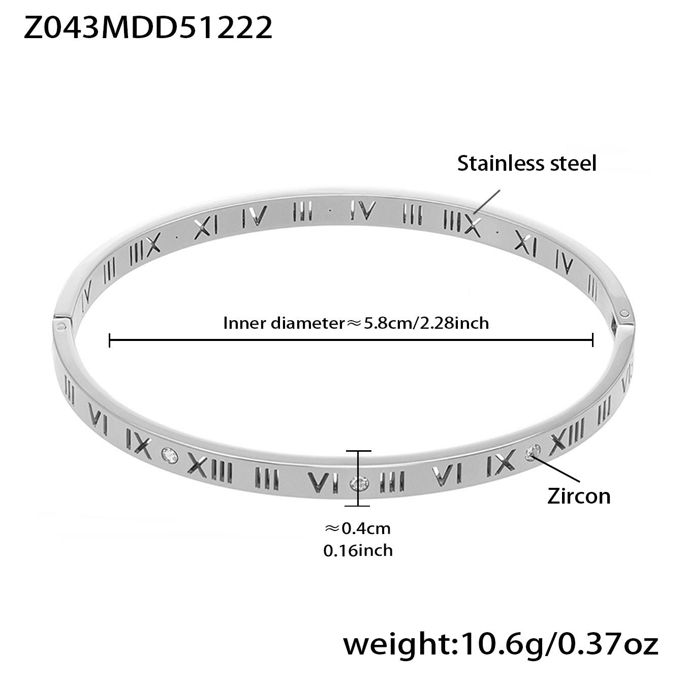 Fashion Stainless Steel Roman Numeral Zircon Bracelet for Women Minimalist Luxury Cubic Zirconia Bangle with Secure Clasp