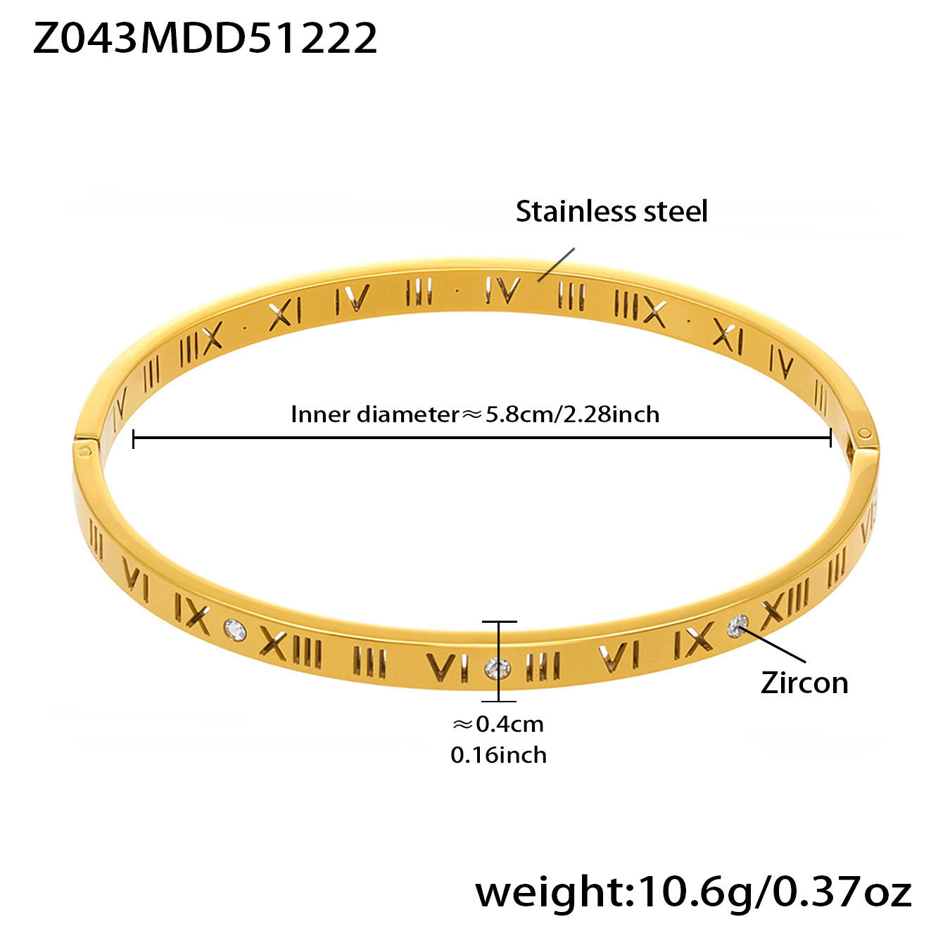 Fashion Stainless Steel Roman Numeral Zircon Bracelet for Women Minimalist Luxury Cubic Zirconia Bangle with Secure Clasp