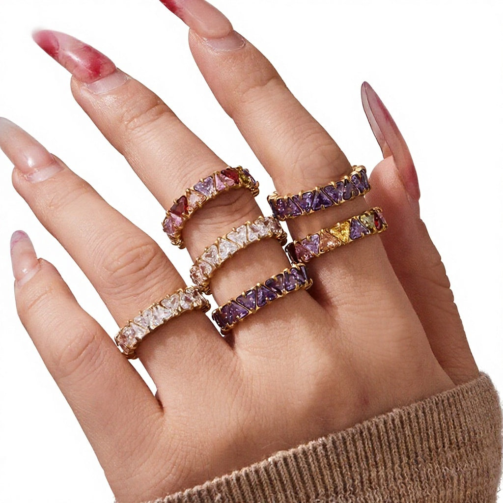 Minimalist Fashion Jewelry Unique Triangle Geometric CZ Ring Hypoallergenic Stainless Steel Band