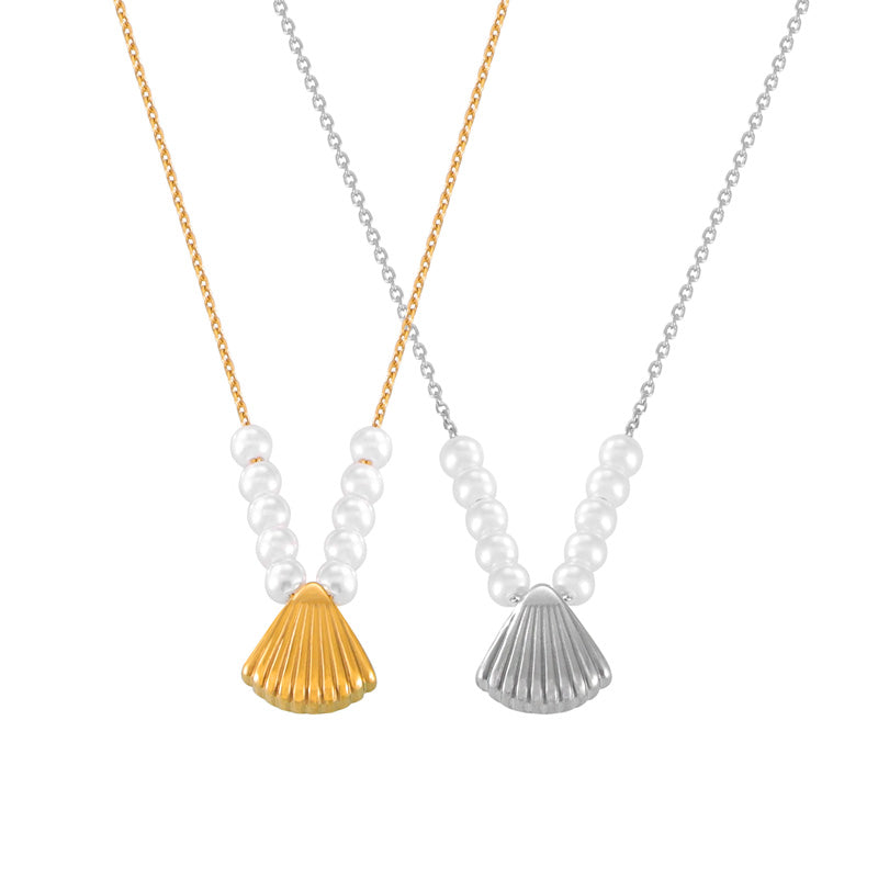 Elegant Temperament Gentle Shell Beads Beaded Jewelry Shell Design Design Sense Pendant Stainless Steel Necklace