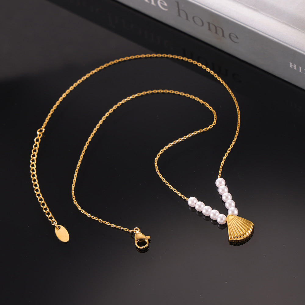Elegant Temperament Gentle Shell Beads Beaded Jewelry Shell Design Design Sense Pendant Stainless Steel Necklace