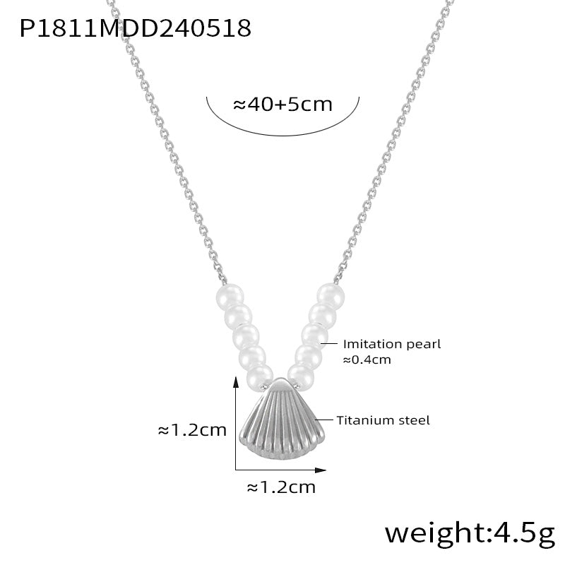 Elegant Temperament Gentle Shell Beads Beaded Jewelry Shell Design Design Sense Pendant Stainless Steel Necklace