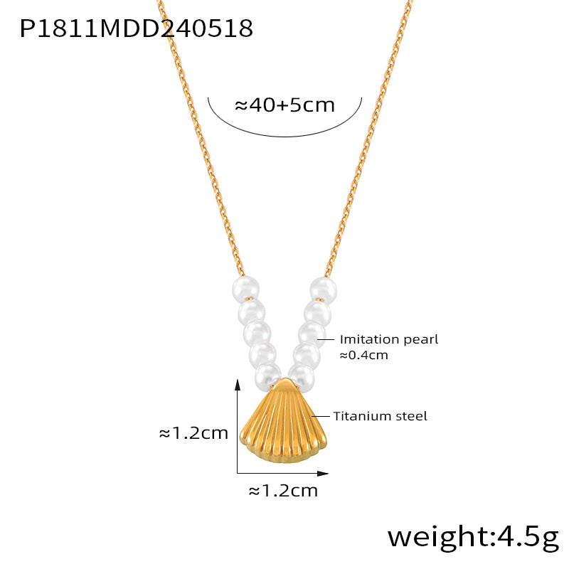 Elegant Temperament Gentle Shell Beads Beaded Jewelry Shell Design Design Sense Pendant Stainless Steel Necklace
