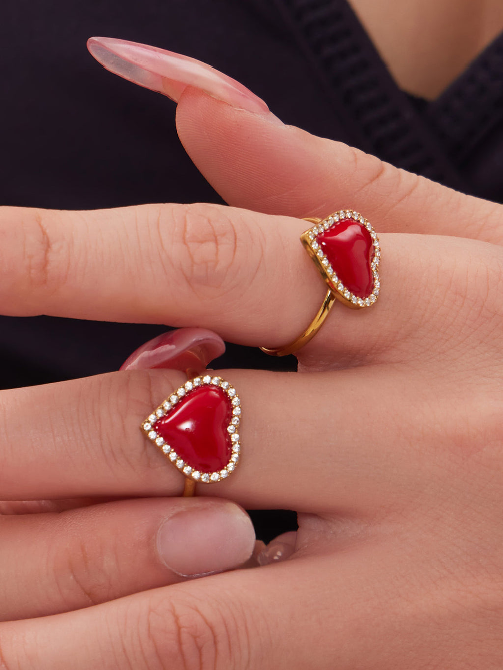 Fashion Stainless Steel Red Heart Pendant Zircon Inlaid Earrings Bracelet Light Luxury Fashion Elegant Open Ring Tassel Necklace