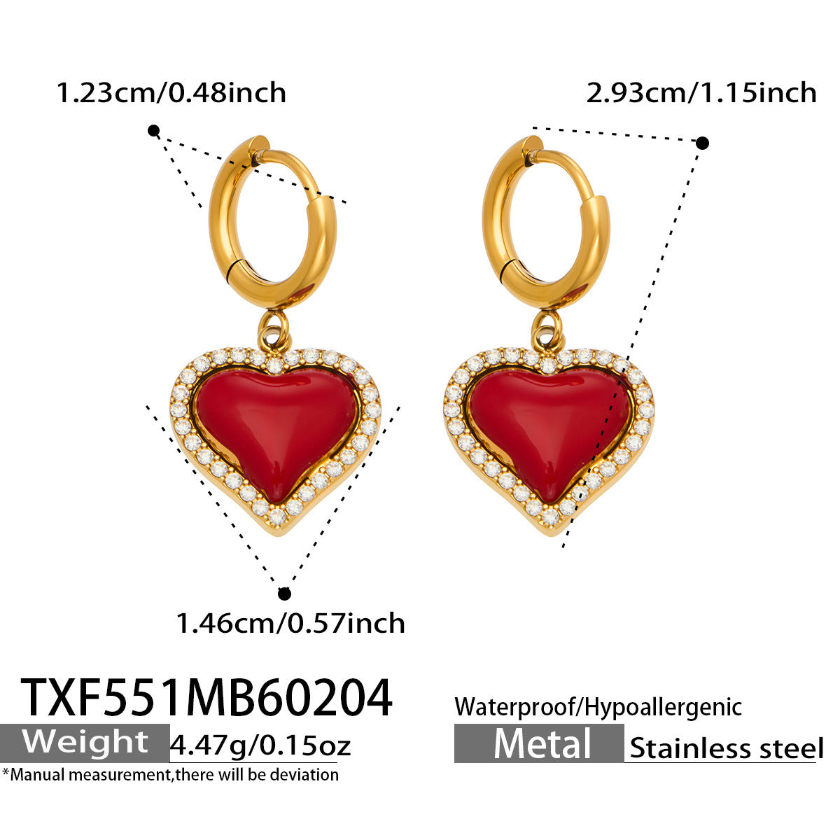 Fashion Stainless Steel Red Heart Pendant Zircon Inlaid Earrings Bracelet Light Luxury Fashion Elegant Open Ring Tassel Necklace