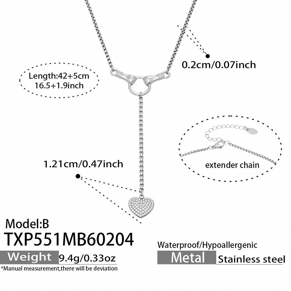 Fashion Stainless Steel Red Heart Pendant Zircon Inlaid Earrings Bracelet Light Luxury Fashion Elegant Open Ring Tassel Necklace