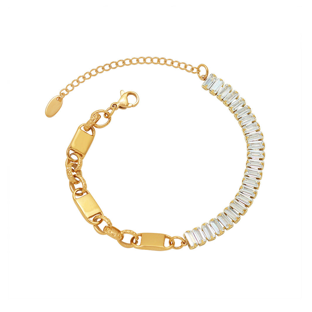 Mili Gorgeous Stainless Steel Patchwork Golden Chain Bracelet Unisex Jewelry Business Gift Model E049 Wholesale