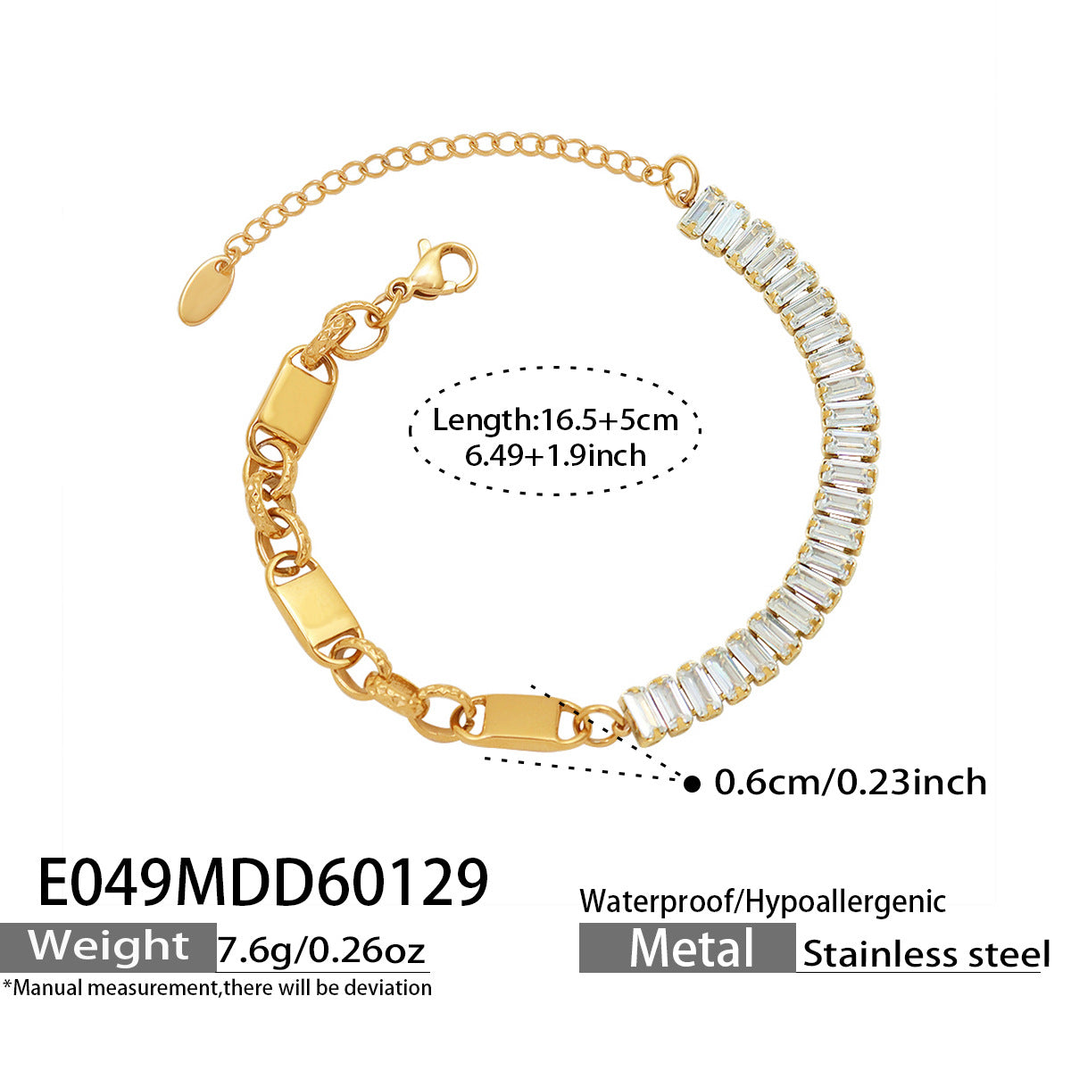 Mili Gorgeous Stainless Steel Patchwork Golden Chain Bracelet Unisex Jewelry Business Gift Model E049 Wholesale