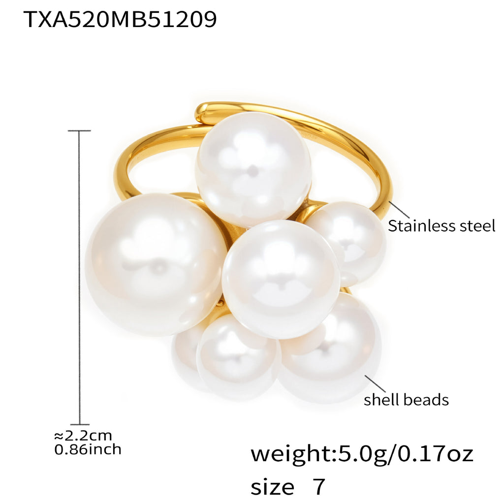 Fashion Adjustable Ring Bangle with Large Resin Beads 18K Gold Plated Stainless Steel High Gloss Jewelry Wedding Party Gift