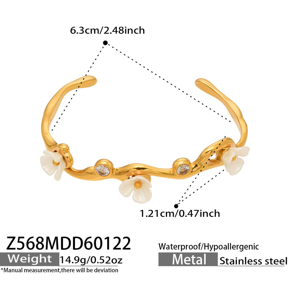 2026 New Design Stainless Steel Flower Bangle Sparkling Cubic Zirconia Cuff Minimalist Chic Open Bangle for Women